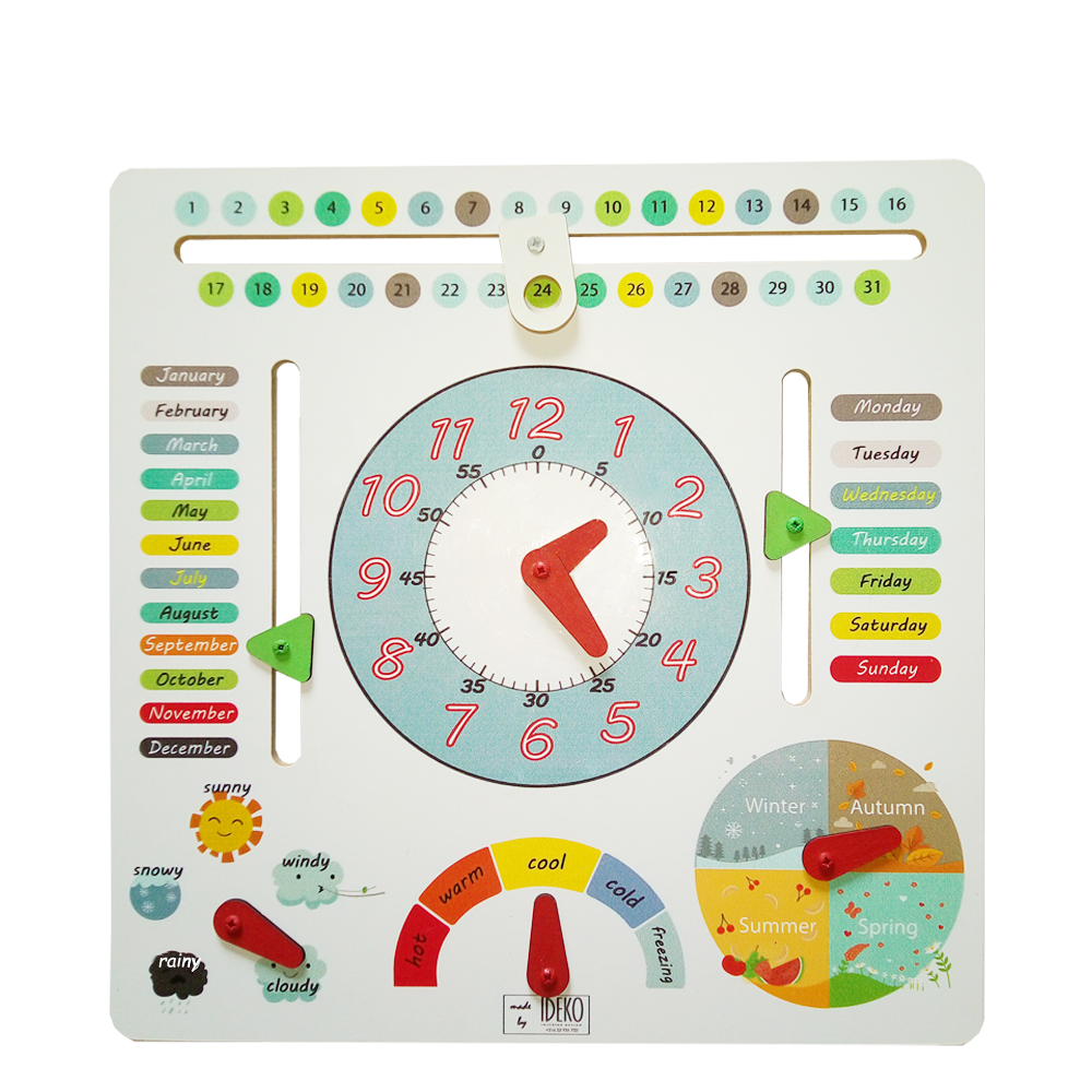 Calendrier / Horloge en bois Montessori - Apprentissage de l'heure